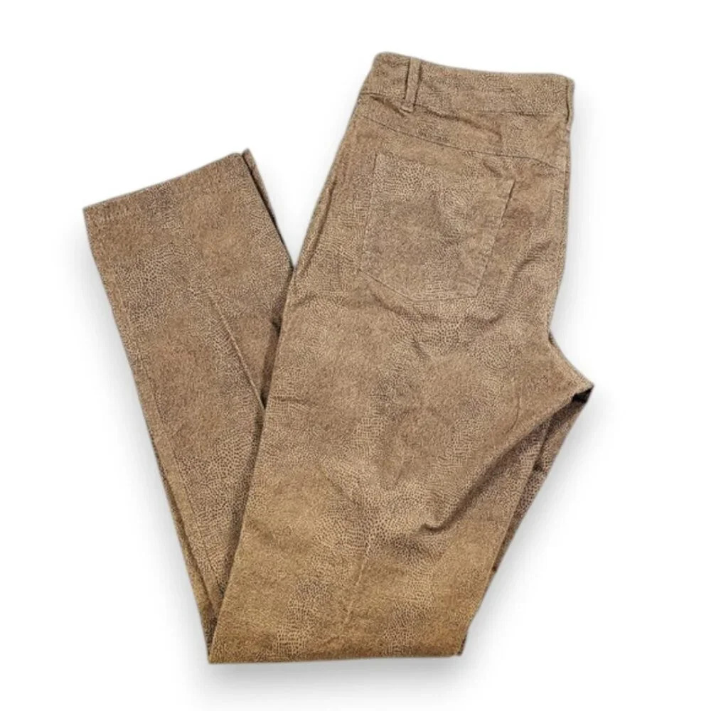Tribal Womens Animal Print Brown Dotted Straight Leg Corduroy Pants Caramel 10